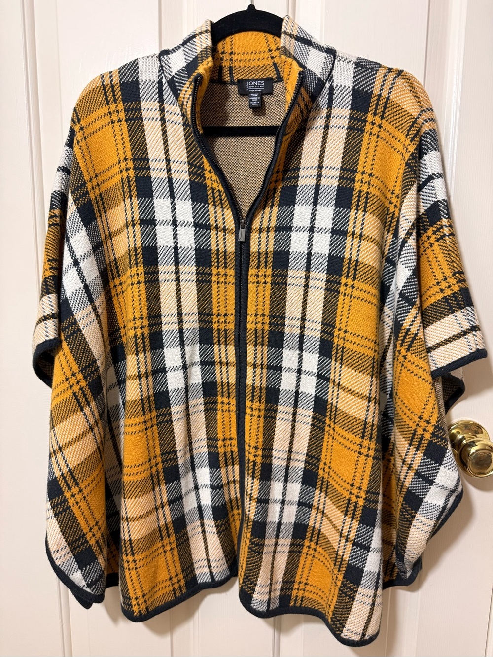 Jones New York Mustard Plaid Zip-Front Poncho